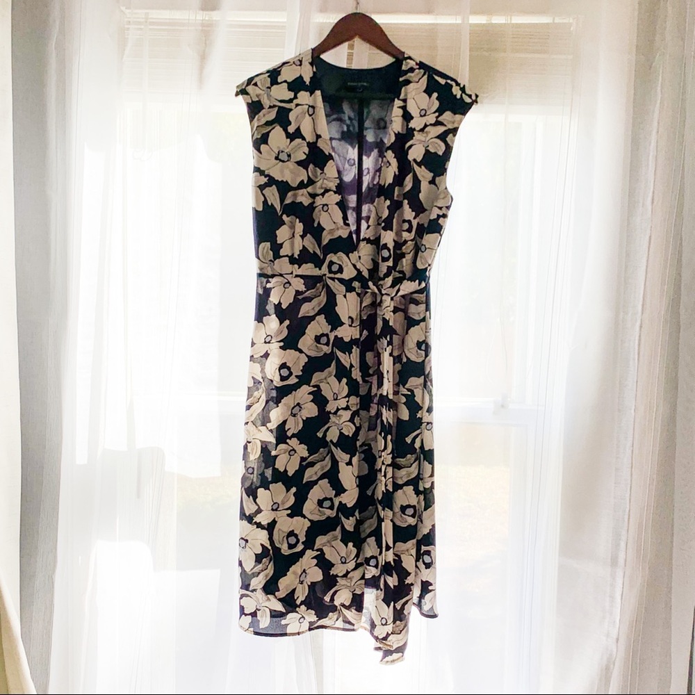Banana Republic Factory Faux Wrap Navy Floral Sleeveless Dress
